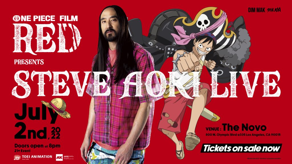 "One Piece Film: Red" presents Steve Aoki live key art.