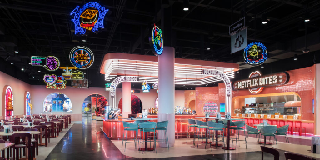 A view of the Netflix Bites restaurant at Netflix House Philadelphia.