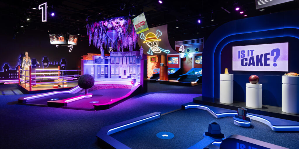 A view of the Top 9 mini golf course at Netflix House Philadelphia.