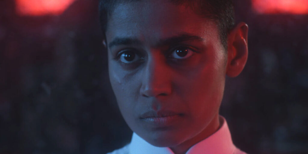 Linnea Berthelsen looks forward somberly in Stranger Things 5, Vol 2.