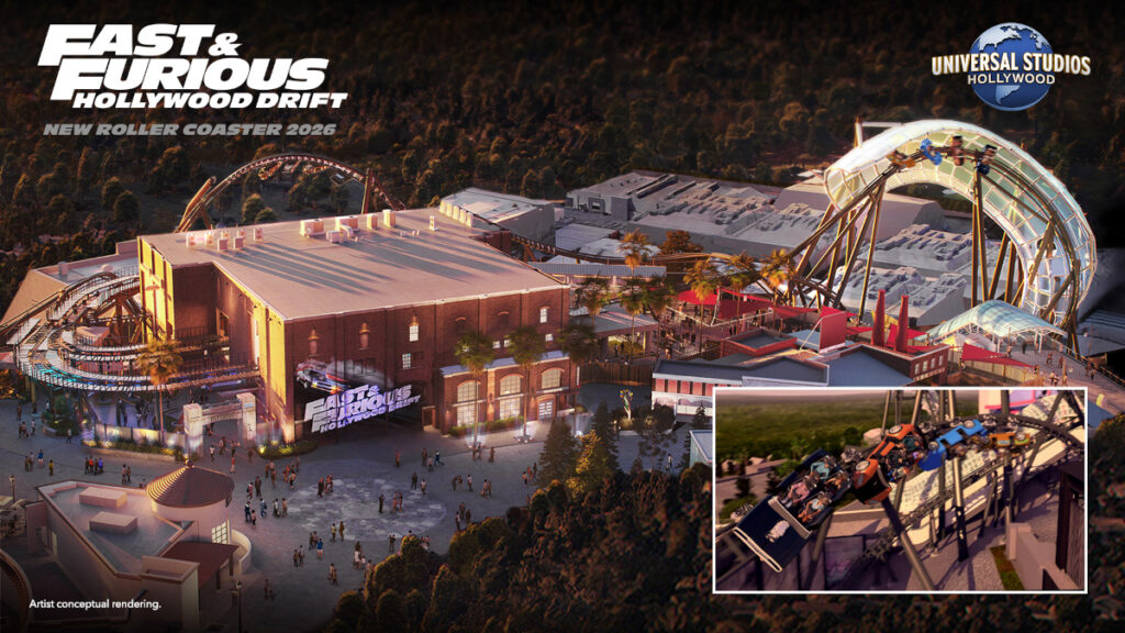 Fast & Furious Hollywood Drift at USH - rendering of new roller coaster 2026