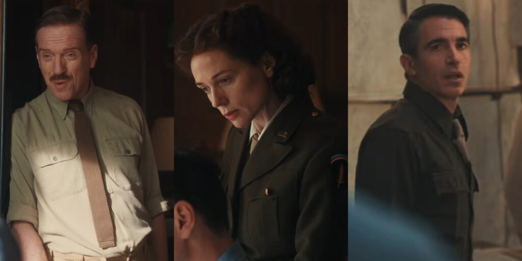 Damian Lewis, Kerry Condon, and Chris Messina, all pictured side by side from the Pressure trailer.