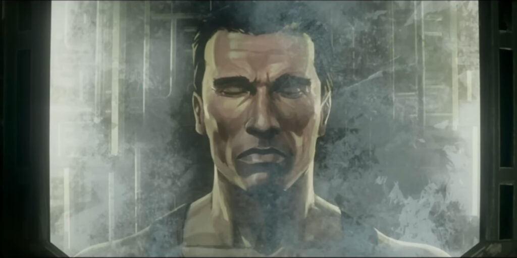 Arnold Schwarzenegger shown frozen in cryosleep in Predator: Killer of Killers.