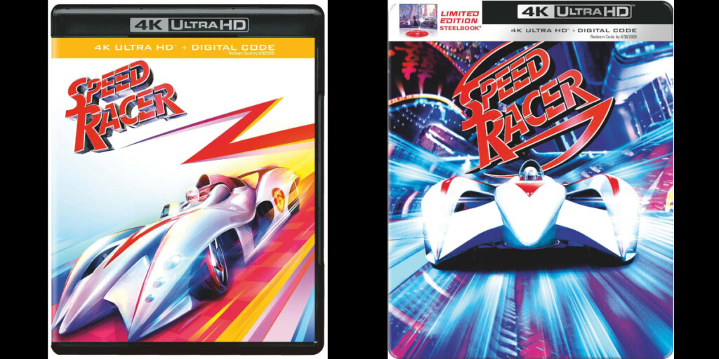 The Speed Racer art, for the standard and Steelbook 4K editions, pictured side by side.