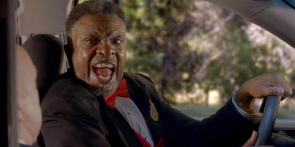 Keith David yelling at a passenger from the drivers seat in Tales from the Hood 2.