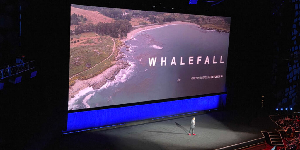 A slide featuring Whalefall's title card from Disney's CinemaCon 2026 panel.