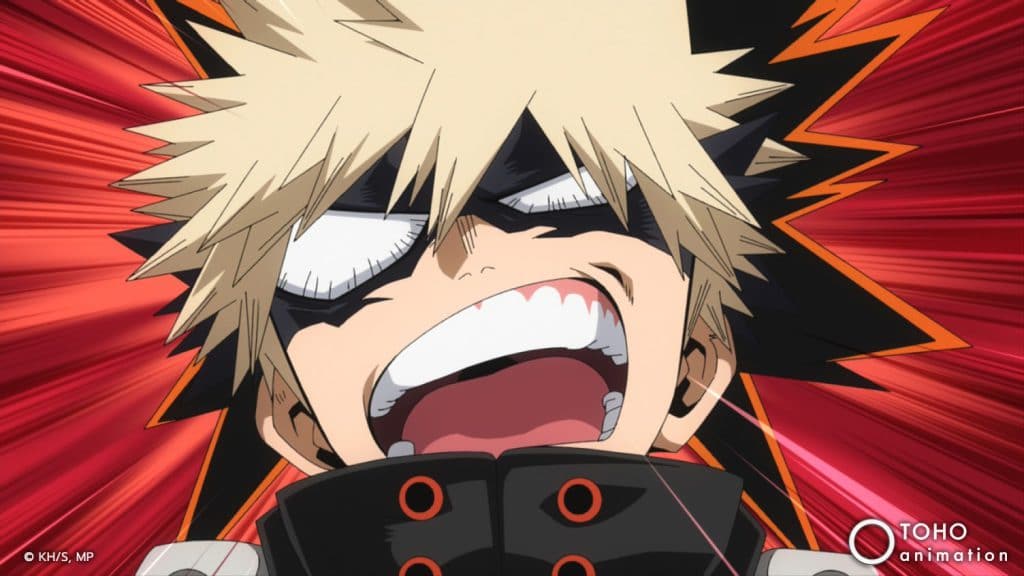 An excited/angry Bakugo in My Hero Academia.