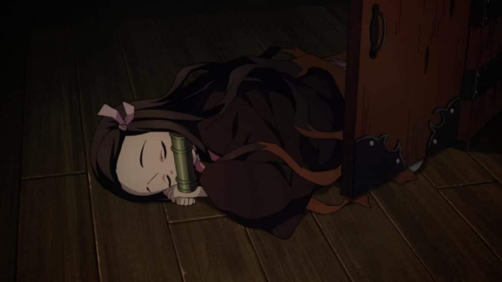 "Demon Slayer: Kimetsu no Yaiba" screenshot featuring sleep and smol Nezuko.