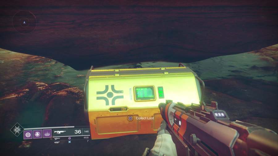 "Destiny 2" screenshot showing a gold loot crate, waiting to be looted by Bungie devs.