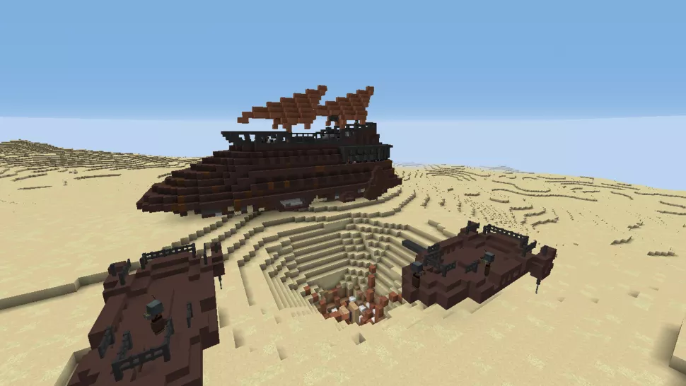Sarlacc Pit surrounded by Jabba's ships in "Minecraft" by Aaron Kahn/Vistachess/VC-MC.