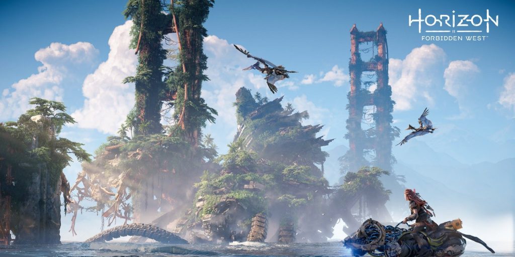 "Horizon Forbidden West" game art depicting the ruins of the Grand Gate Bridge.