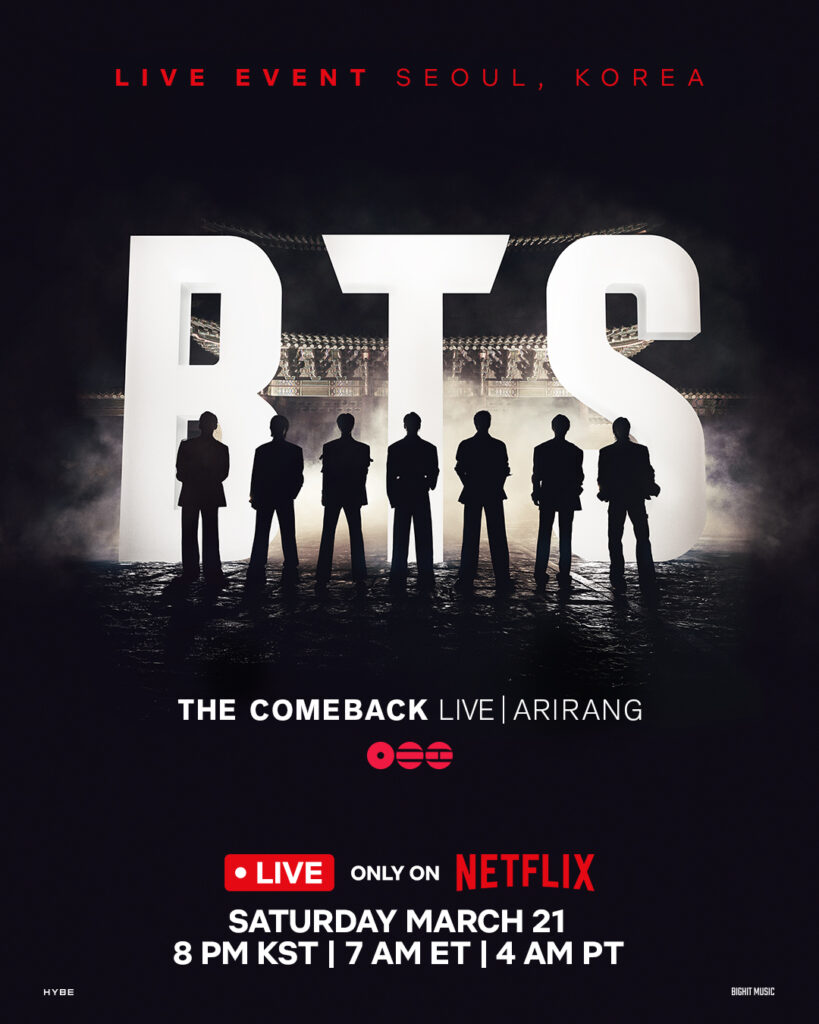 BTS THE COMEBACK LIVE | ARIRANG NA key art